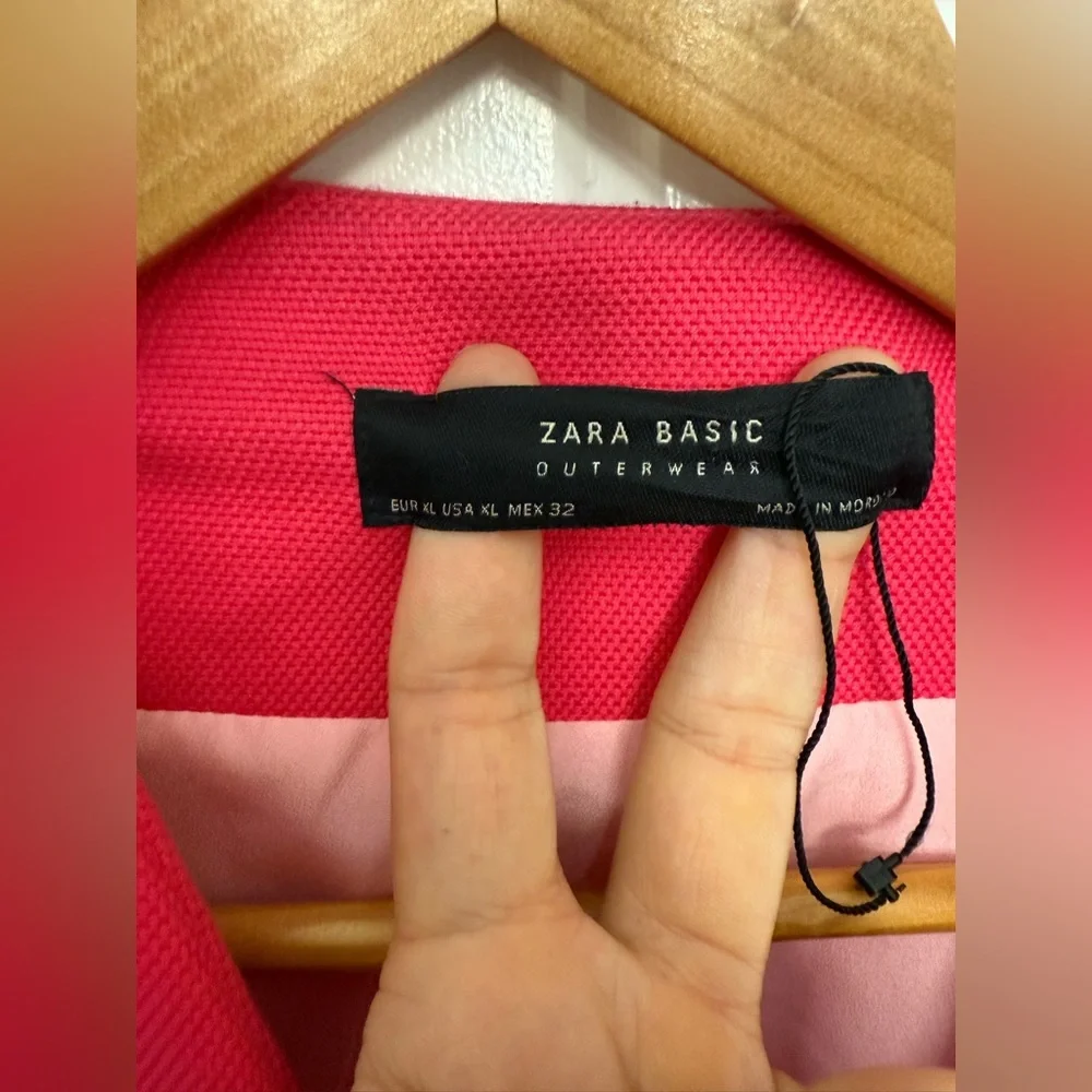 Zara hot pink oversized cotton weave coat size XL Long 3/4 Sleeve - Picture 2 of 7